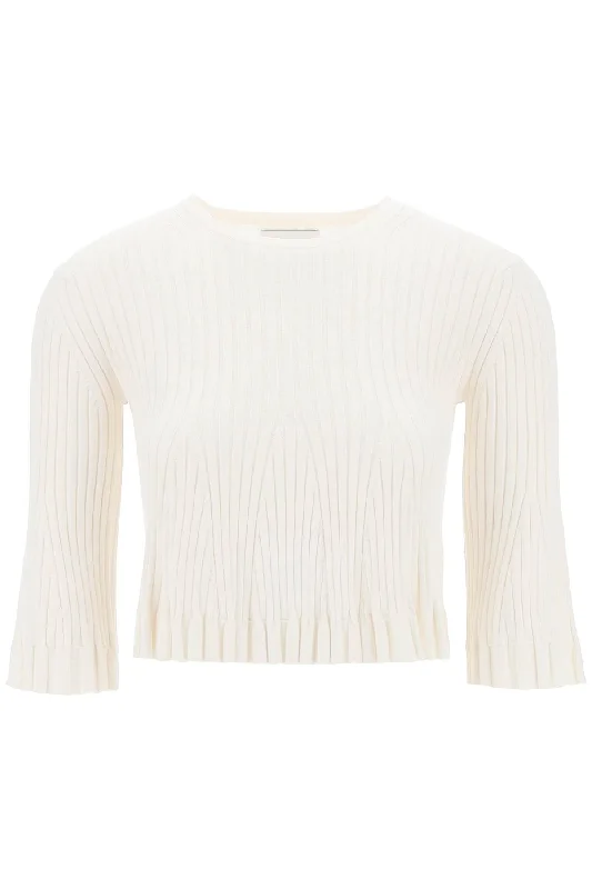 silk and cotton knit ammi crop top in AMMI RICE IVORY Fleece Nylon Spandex