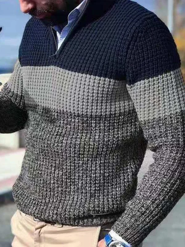 Patchwork Zipper Men Pullover Sweater Long Sweater Short Sweater Cropped Sweater
