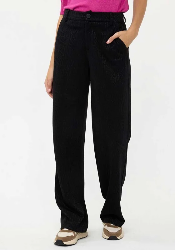 EsQualo Jacquard Straight Leg Trousers, Black Trousers Striped Patterned