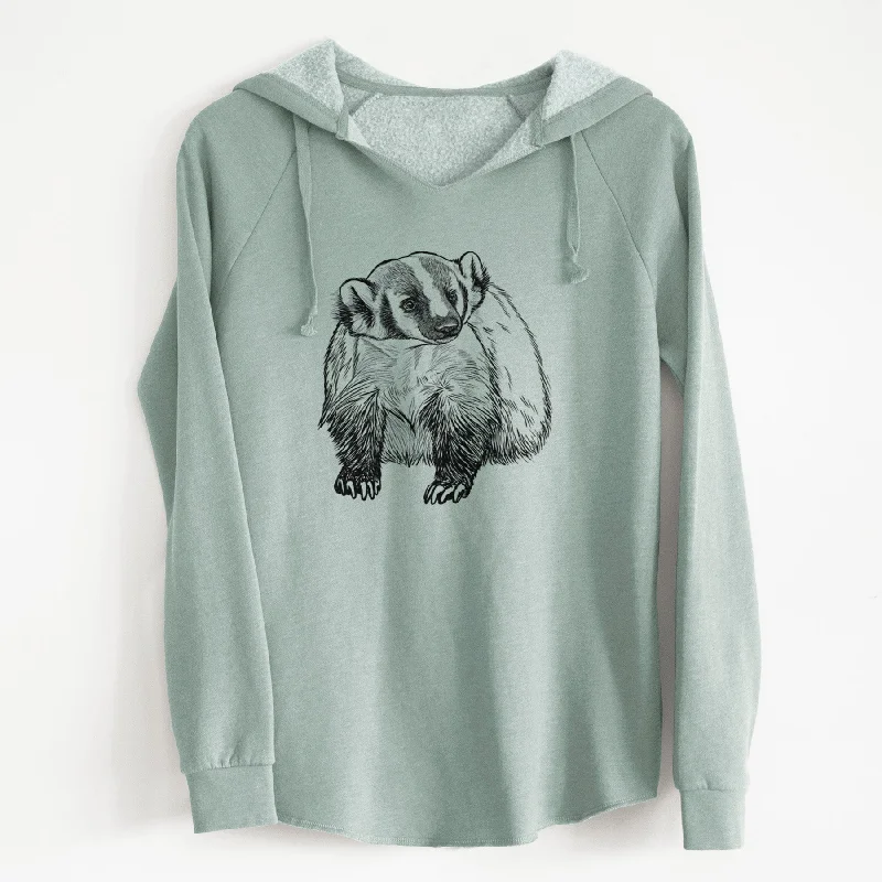American Badger - Taxidea taxus - Cali Wave Hooded Sweatshirt Hoodie with Zipper Placket Modern Functional