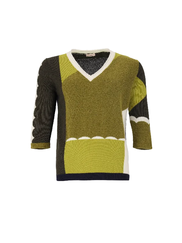 abstract-pattern v-neck sweater Spandex Rayon Corduroy