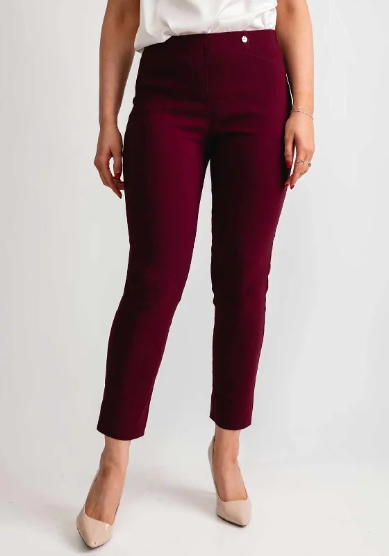 Robell Rose 09 Ankle Grazer Trousers, Wine Trousers Low Rise Relaxed