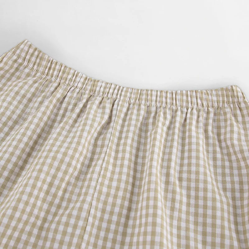 Wjczt combo dress Plaid Cardigan Long-Sleeved Shorts Home Wear Autumn Cotton Loose Casual Pajamas for Women Knit Fabric Woven Fabric Fleece Fabric