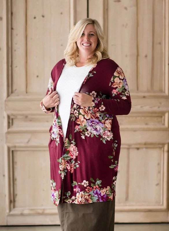 Long Floral Cardigan - FINAL SALE Collared Crew Neck Turtle Neck