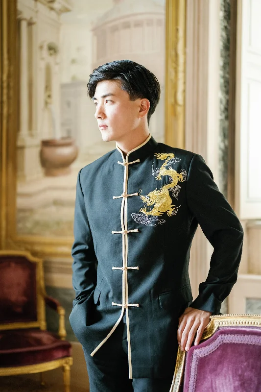 Ming Jacket | Black Mandarin Collar Suit Jacket Corduroy Jacket Velvet Jacket Brocade Jacket