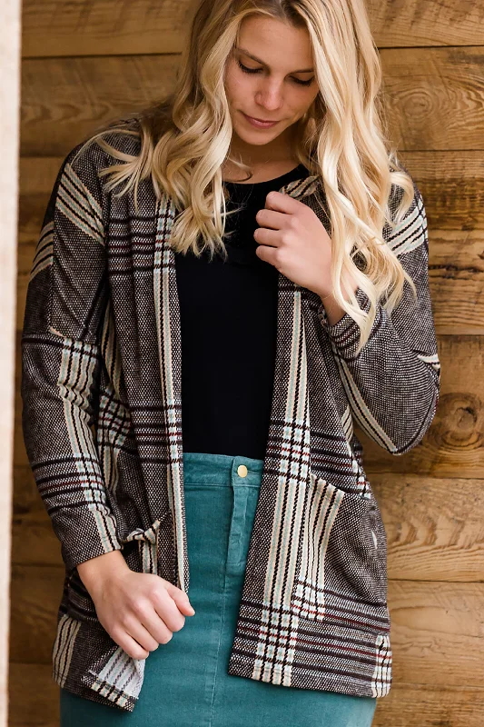 Patch Pocket Plaid Cardigan - FINAL SALE Beaded Cardigan Sequined Faux Fur