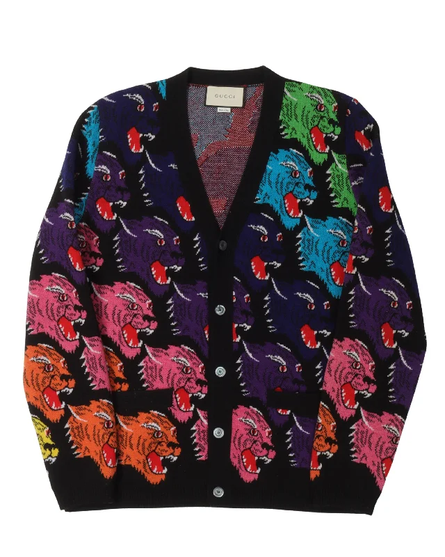 Angry Tiger Wool Jacquard Cardigan Wool Cardigan Cotton Cardigan Cashmere Cardigan