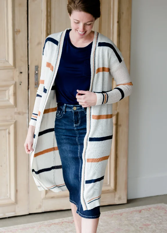 Striped Open Front Duster Cardigan - FINAL SALE Hooded Cardigan Collared Cardigan Shawl Collar
