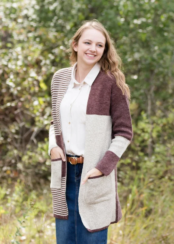 Color Block Chunky Cardigan - FINAL SALE Fitted Slim Tailored