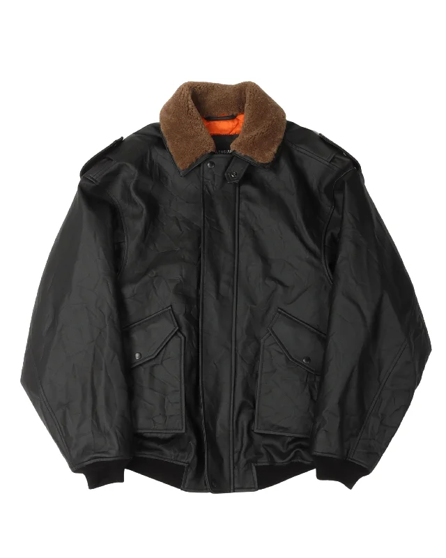 Worn Out Bomber Jacket Stand-Up Collar Roll-Neck Collar Turtle Neck
