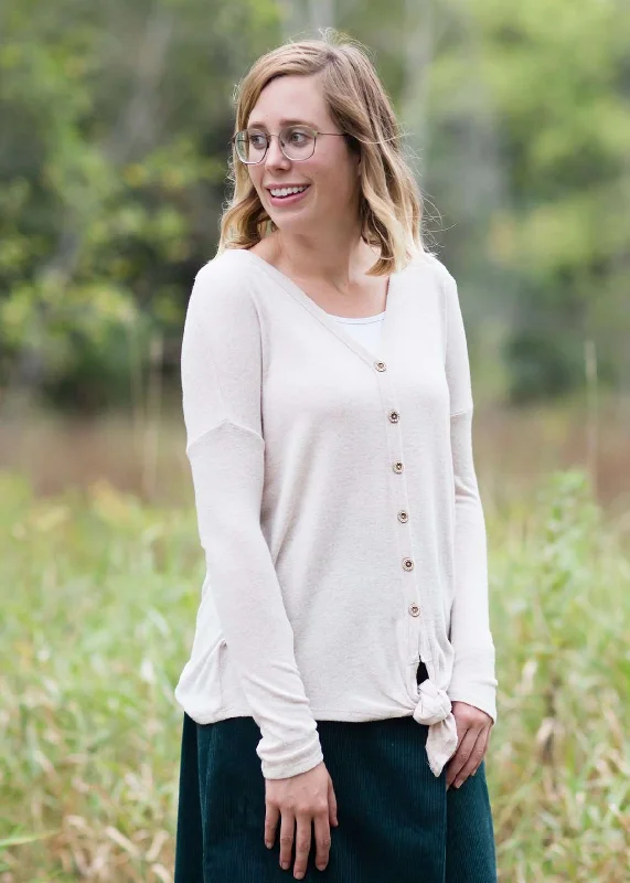 Oatmeal Tie Cardigan - FINAL SALE Notch Collar Peter Pan Collar Cowl Neck