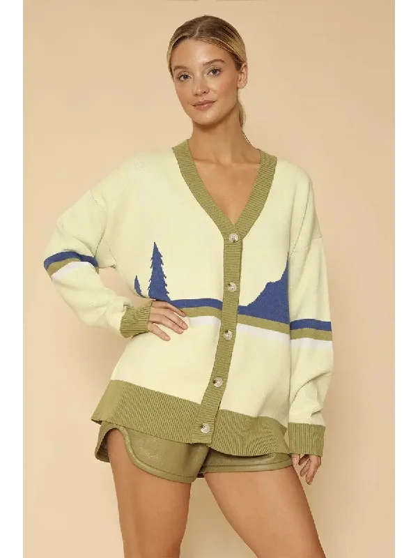 Retro Mountain Stripe Cardigan Solid Color Striped Floral Print