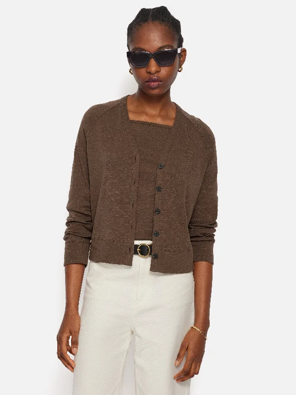 Cotton Luxe Cardigan | Brown Fleece Cardigan Nylon Polyester