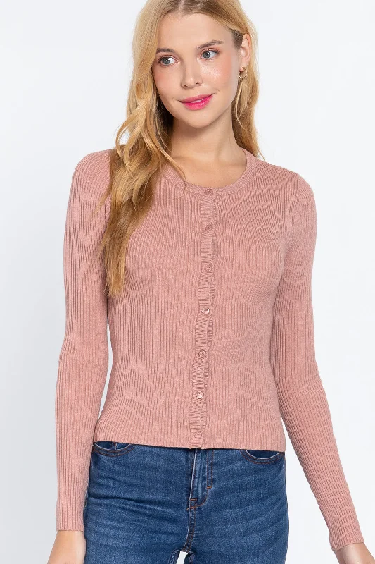Long Slv Crew Neck Basic Cardigan Soft Cozy Warm