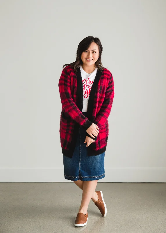 Buffalo Check Plaid Open Front Cardigan - FINAL SALE Silk Blend Satin Velvet