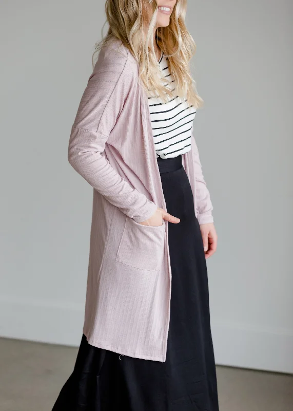 Pointelle Ribbed Pink Pocket Cardigan - FINAL SALE Open Front Closed Front Wrap Front