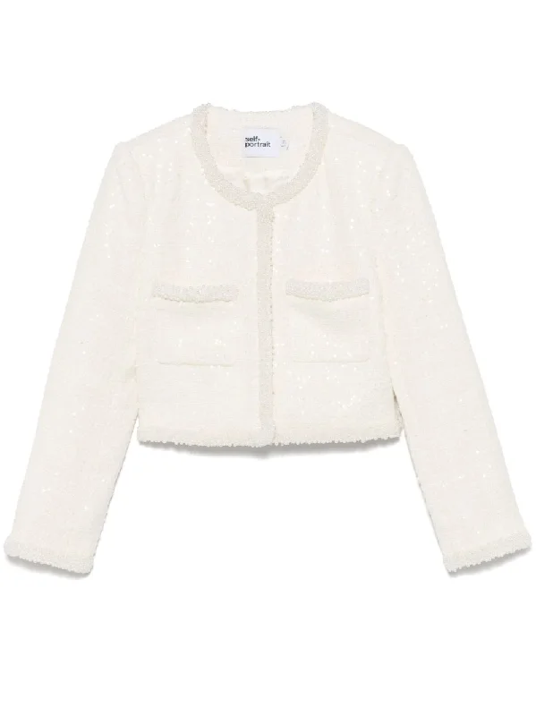 SELF-PORTRAIT FAUX PEARL TRIM JACKET Nylon Fabric Polyester Fabric Spandex Fabric