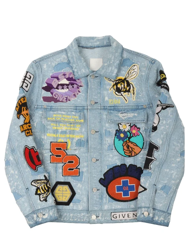 Bstroy Destroyed Patch Denim Jacket Tailored Jacket Straight Jacket A-Line Jacket