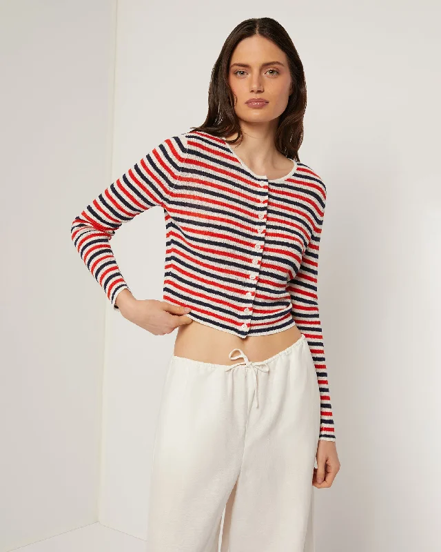 Linen Rib Cardigan Solid Print Embellished