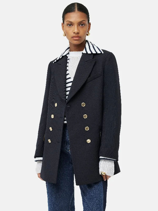 Military Jacket | Navy Lace Jacket Ribbed Jacket Sequined Jacket