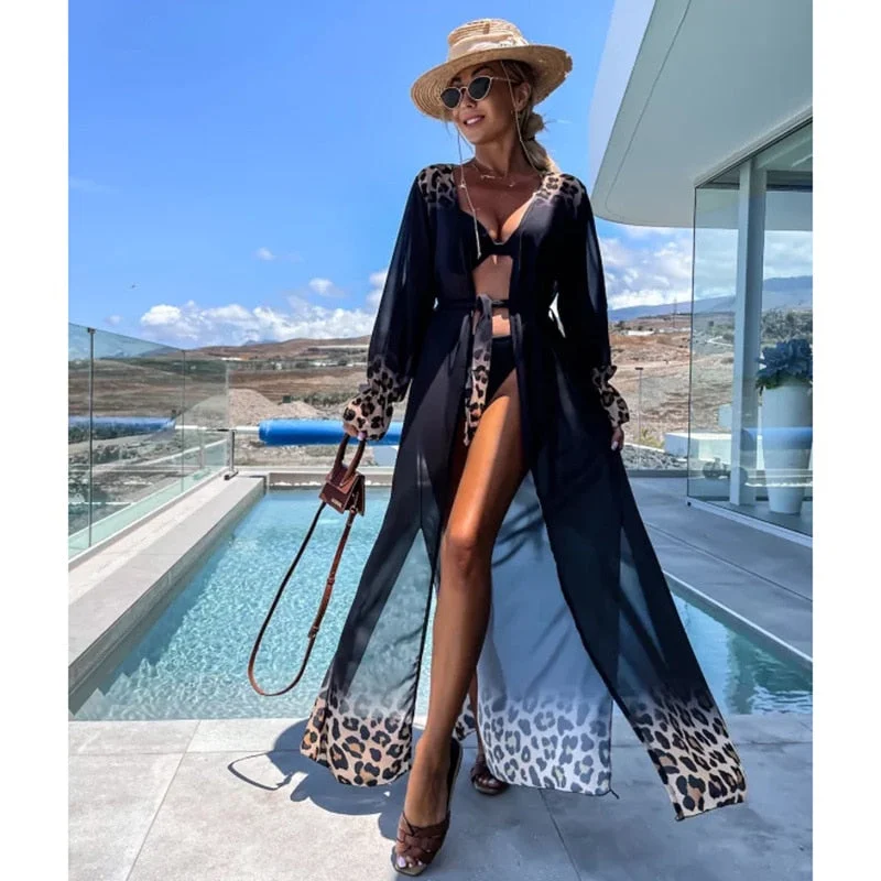 Wjczt Enchantment Swimsuit Cover Up Kaftan Dress Print Chiffon Kimono Summer Women Beachwear Beach Cover-up Cardigan Outfits Chenille Fabric Brocade Fabric Lace Fabric