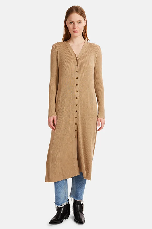 Wool Rib Long Cardigan Light Brown Long Cardigan Short Cardigan Medium Cardigan