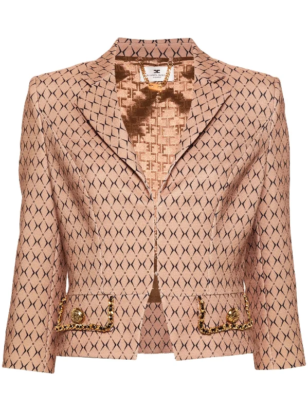 ELISABETTA FRANCHI DIAMOND-PRINT CROPPED JACKET Corduroy Jacket Velvet Jacket Brocade Jacket