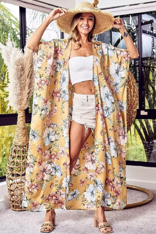 BiBi Floral Side Slit Longline Cardigan Zippered Buttoned Snapped