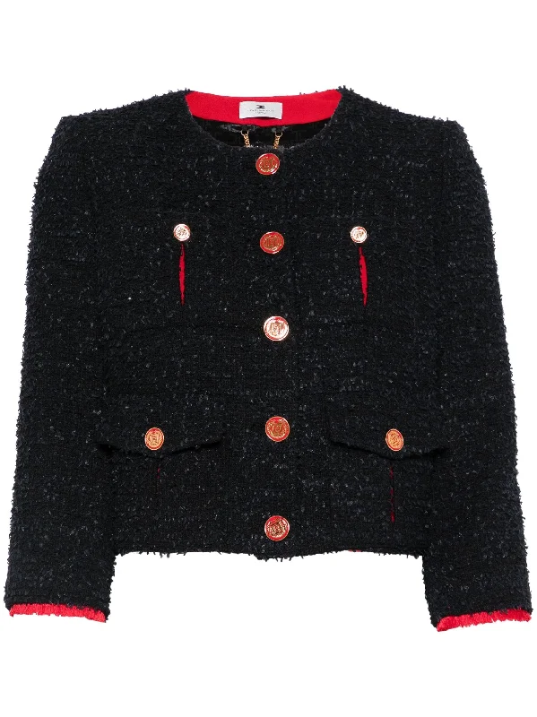 ELISABETTA FRANCHI TWEED JACKET Satin Jacket Silk Jacket Chiffon Jacket