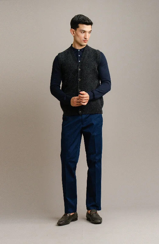 Sleeve-Less Cardigan - Charcoal Zippered Buttoned Snapped