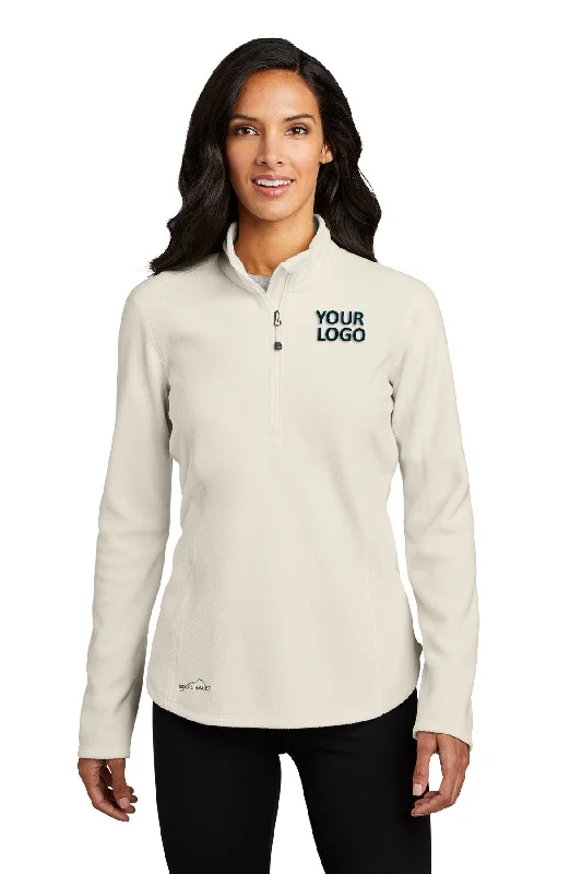 Eddie Bauer Ladies 1/2-Zip Custom Microfleece Jackets, Ivory Notch Collar Peter Pan Collar Cowl Neck