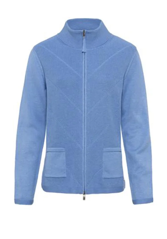 Olsen Eva Ribbed Zip Knit Cardigan, Dusty Blue Mesh Cardigan Canvas Denim