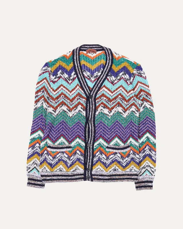 Chevron Knit Cardigan Glossy Satin Silk