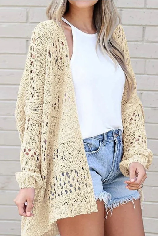 Apricot Knit Cardigan Ribbed Striped Patterned