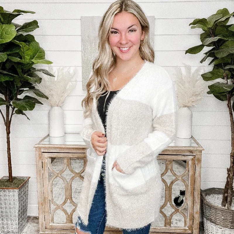 Main Character Energy Knit Ivory Cardigan Fleece Cardigan Nylon Polyester