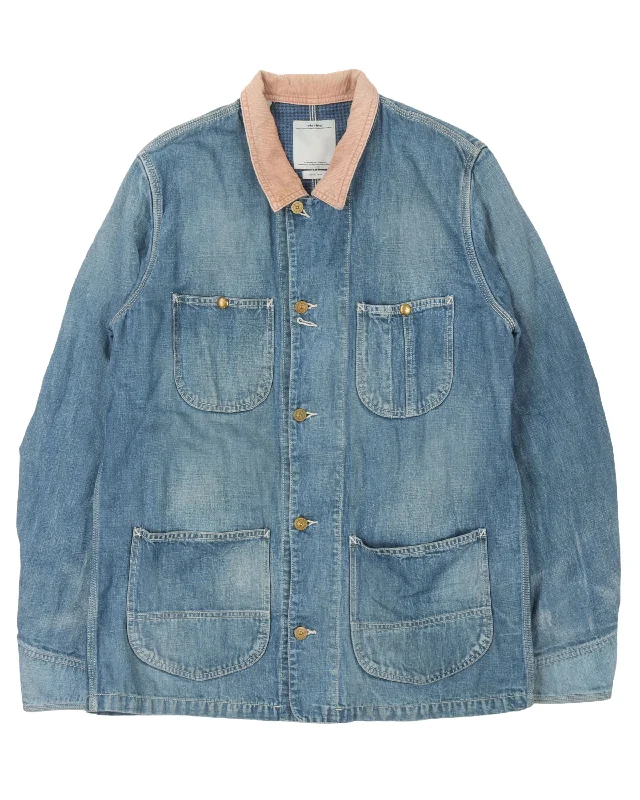 Denim Chore Jacket Snapped Jacket Toggled Jacket Drawstring Jacket