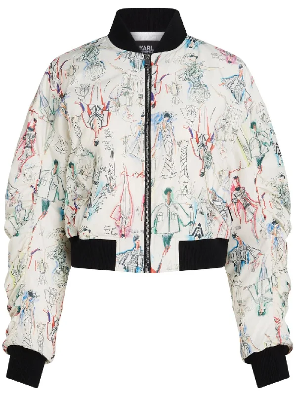 KARL LAGERFELD ARCHIVE SKETCH PADDED BOMBER JACKET Hoodie Zip-Up Jacket Button-Up Jacket