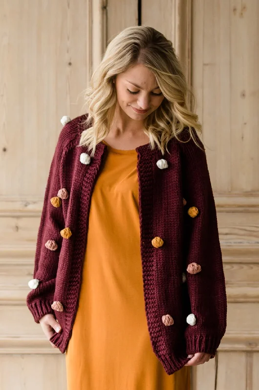 Handmade Open Pom Pom Cardigan - FINAL SALE Asymmetrical,ymmetric Pencil Cardigan