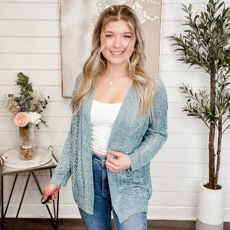 Hem & Thread Look into my Eyes Knit Long Sleeve Teal Cardigan Elegant Classic Vintage