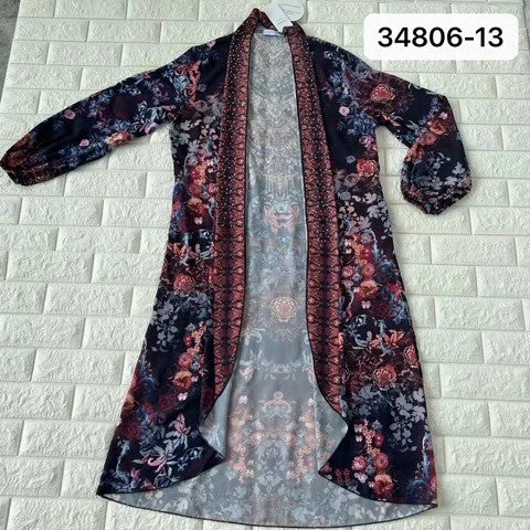 34806-13 Gem Women's Black Cardigan Denim Fabric Leather Fabric Suede Fabric