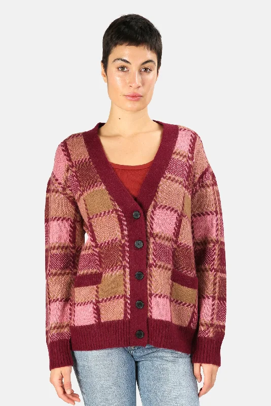 90s Oversized Cardigan Mulberry Plaid Denim Fabric Leather Fabric Suede Fabric