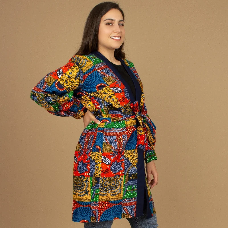 Sade Patchwork Kimono Jacket One-Shoulder Jacket Off-the-Shoulder Jacket Asymmetrical Jacket