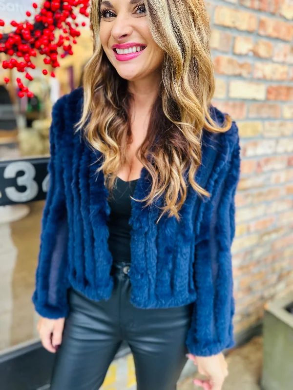 Rosa Faux Rabbit Fur Jacket- Indigo Anorak Shell Jacket Lightweight Jacket