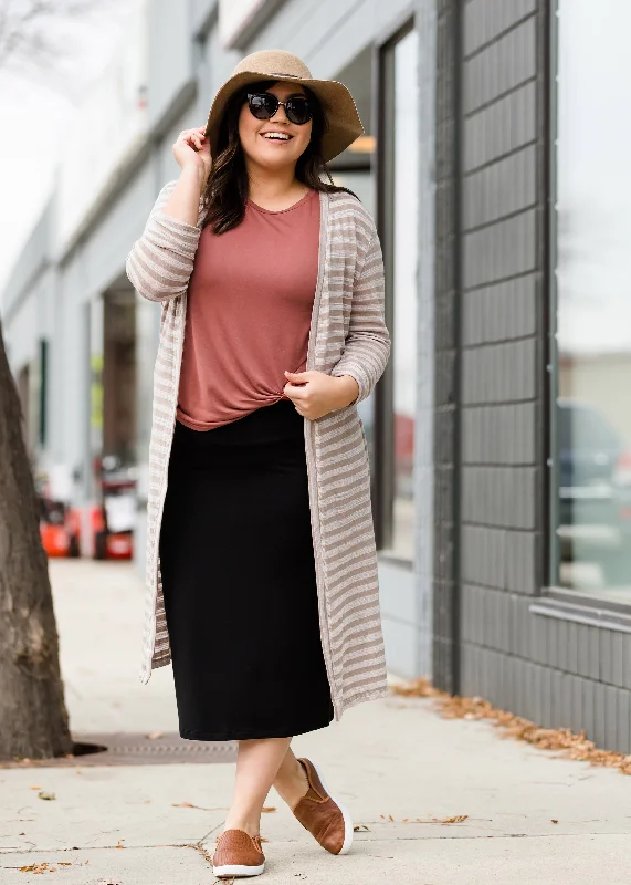Tan Striped Open Front Duster Cardigan - FINAL SALE Mesh Cardigan Canvas Denim