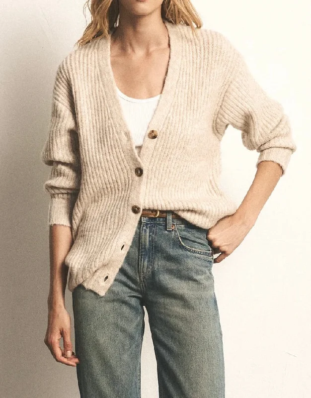 Josie Cozy Cardigan - Light Oatmeal Heather Nylon Fabric Polyester Fabric Spandex Fabric