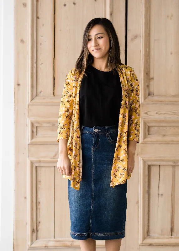 Draped Open Front Floral 3/4 Sleeve Cardigan - FINAL SALE Handmade Hand-knitted Hand-woven
