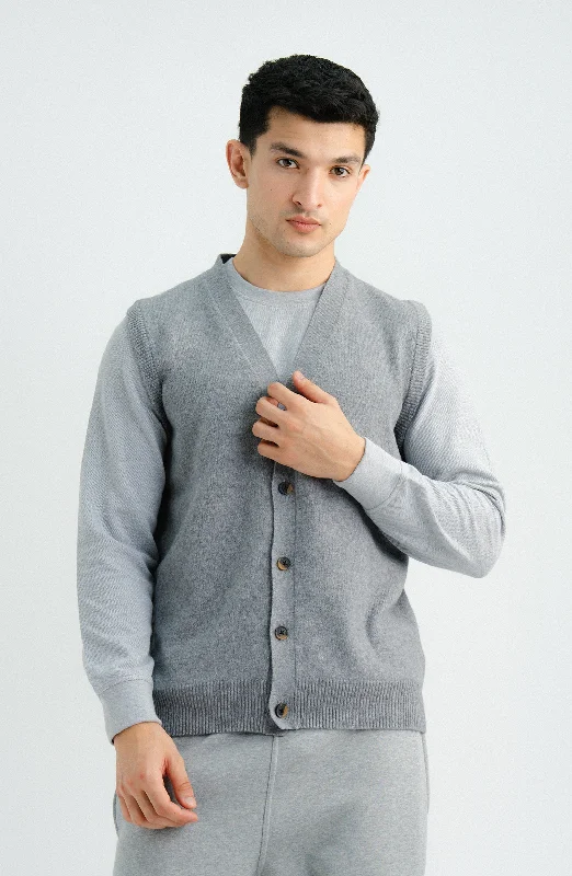 Sleeve-Less Cardigan-Grey Elasticated Padded Insulated
