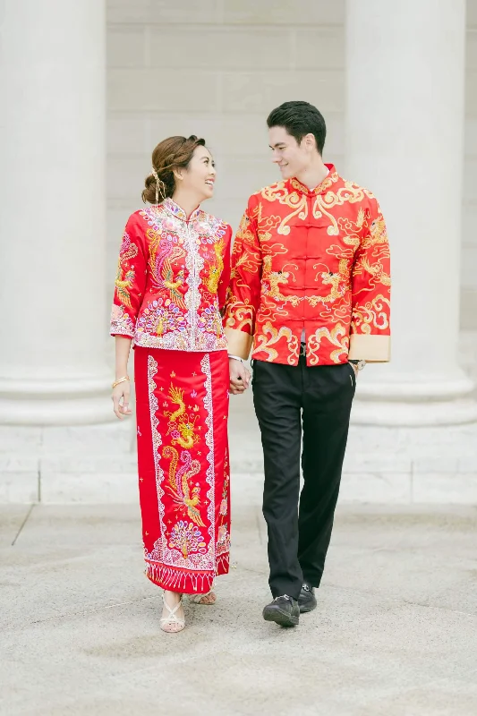 Han Jacket | Changshan | Chinese Tang Suit Embroidered Jacket Appliqued Jacket Beaded Jacket