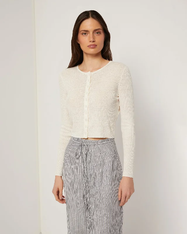 Linen Rib Cardigan Embroidered Appliqued Beaded