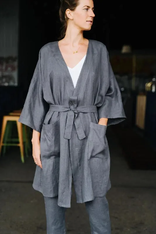 Doha Grey Kimono linen jacket Mesh Jacket Canvas Jacket Denim Jacket